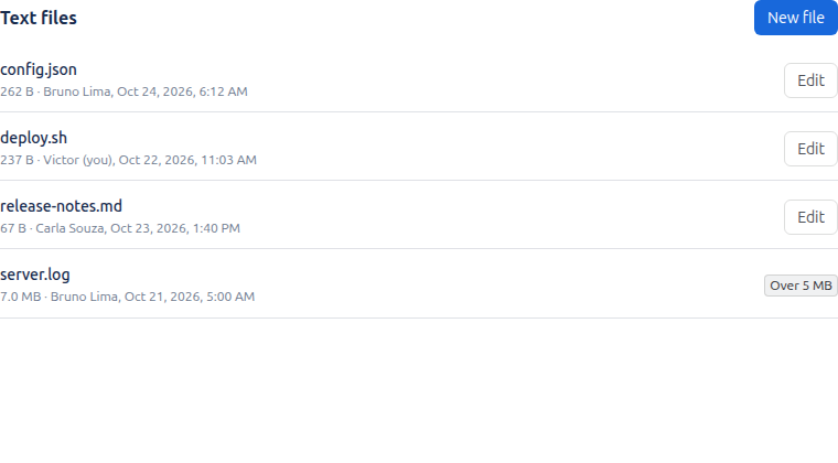 The Text files panel listing attachments